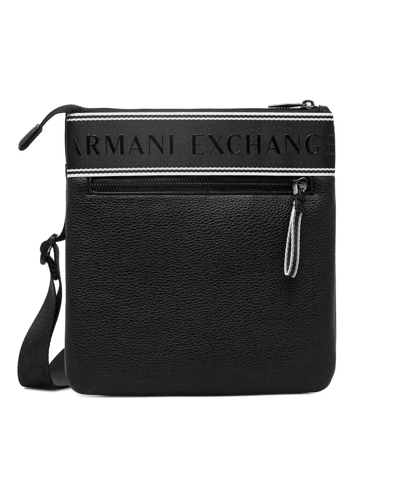 Armani Exchange logo-tape pebbled-effect messenger bag - Schwarz Schwarz