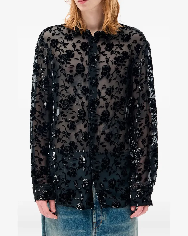 Ann Demeulemeester Andre Hemd mit Blumenprint - Schwarz Schwarz