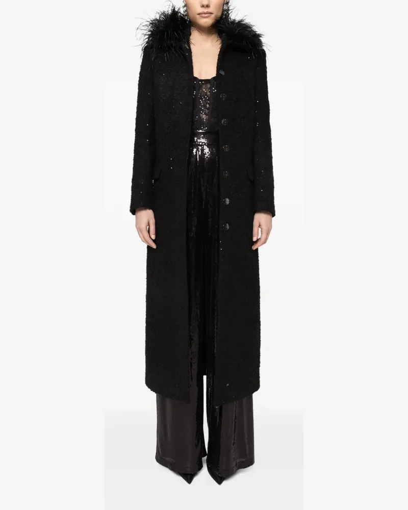 NISSA Bouclé-Mantel mit Straußenfeder - Schwarz Schwarz
