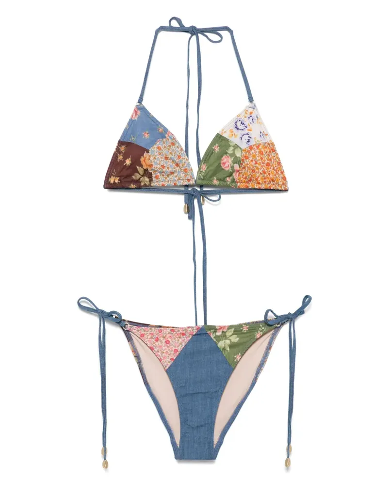 Zimmermann Bikini mit Patchwork-Print - Blau Blau