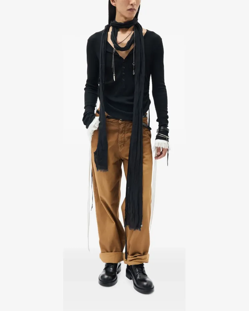 Ann Demeulemeester frayed-edge crinkled scarf - Schwarz Schwarz