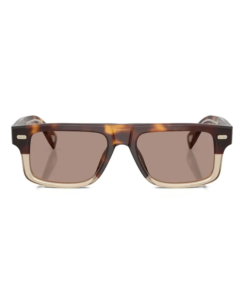 Brunello Cucinelli tortoiseshell-effect rectangle-frame sunglasses - Braun Braun