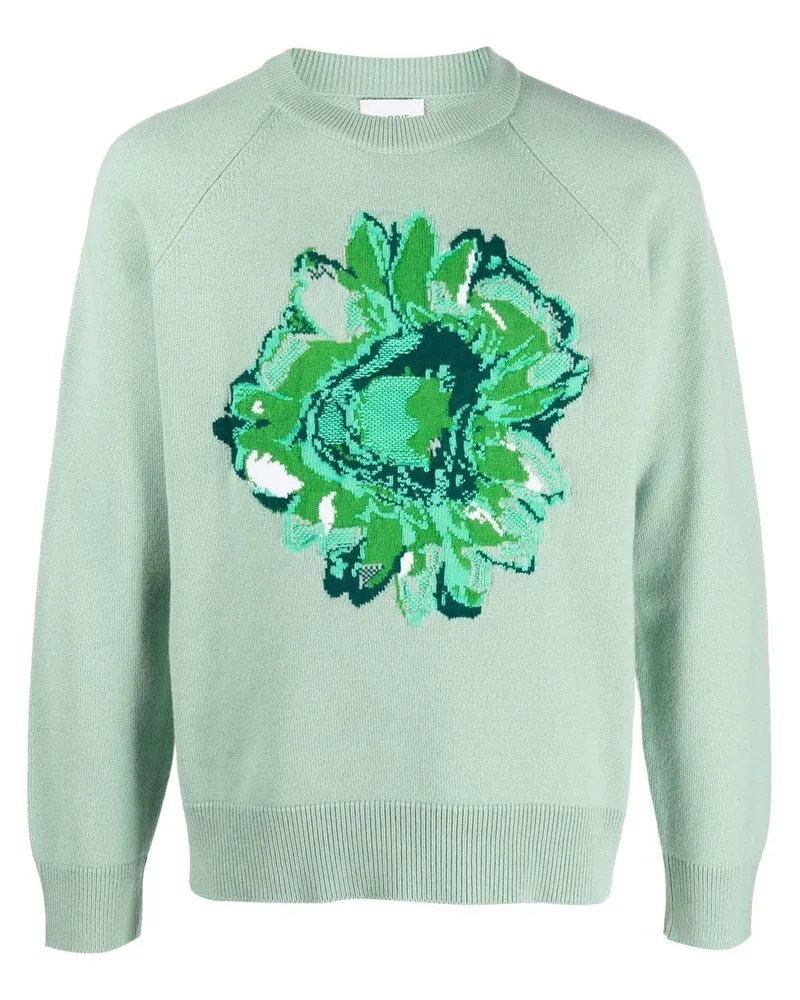 Barrie Kaschmirpullover mit Blumen-Print Grün