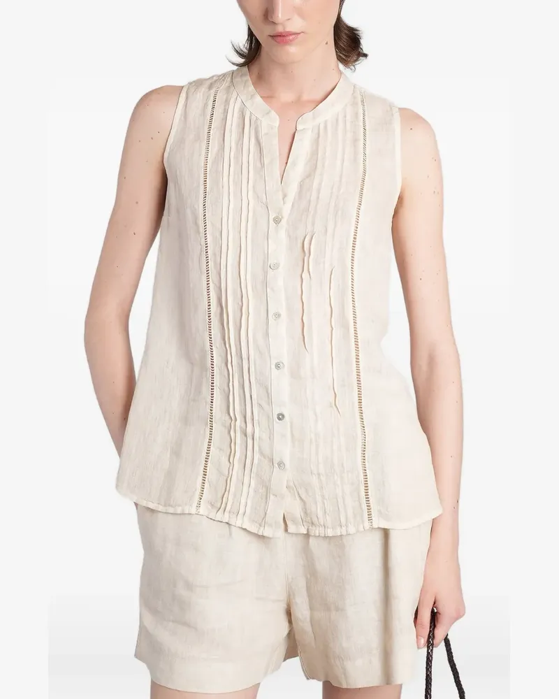 120% Lino pintuck-detail sleeveless blouse - Nude Nude