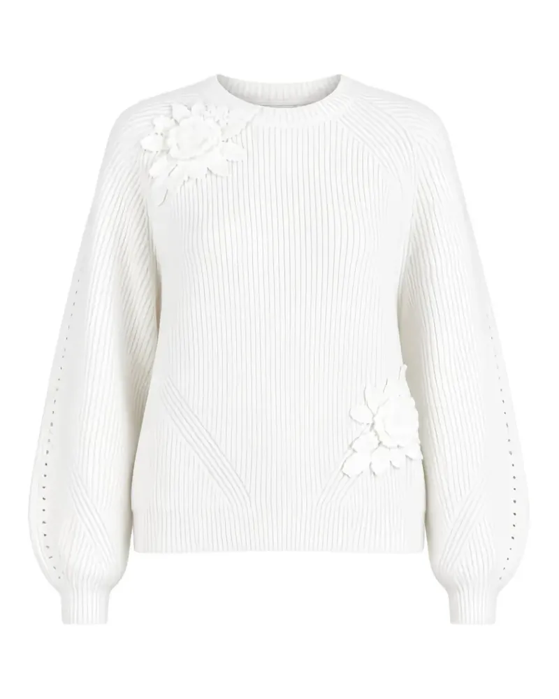 Twin-Set Gerippter Strickpullover mit Blumenapplikation - Weiß Weiß