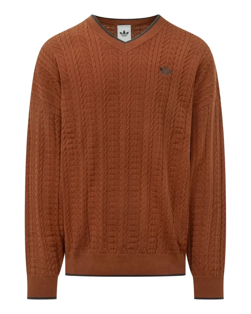 adidas cable-knit V-neck sweater - Orange Orange