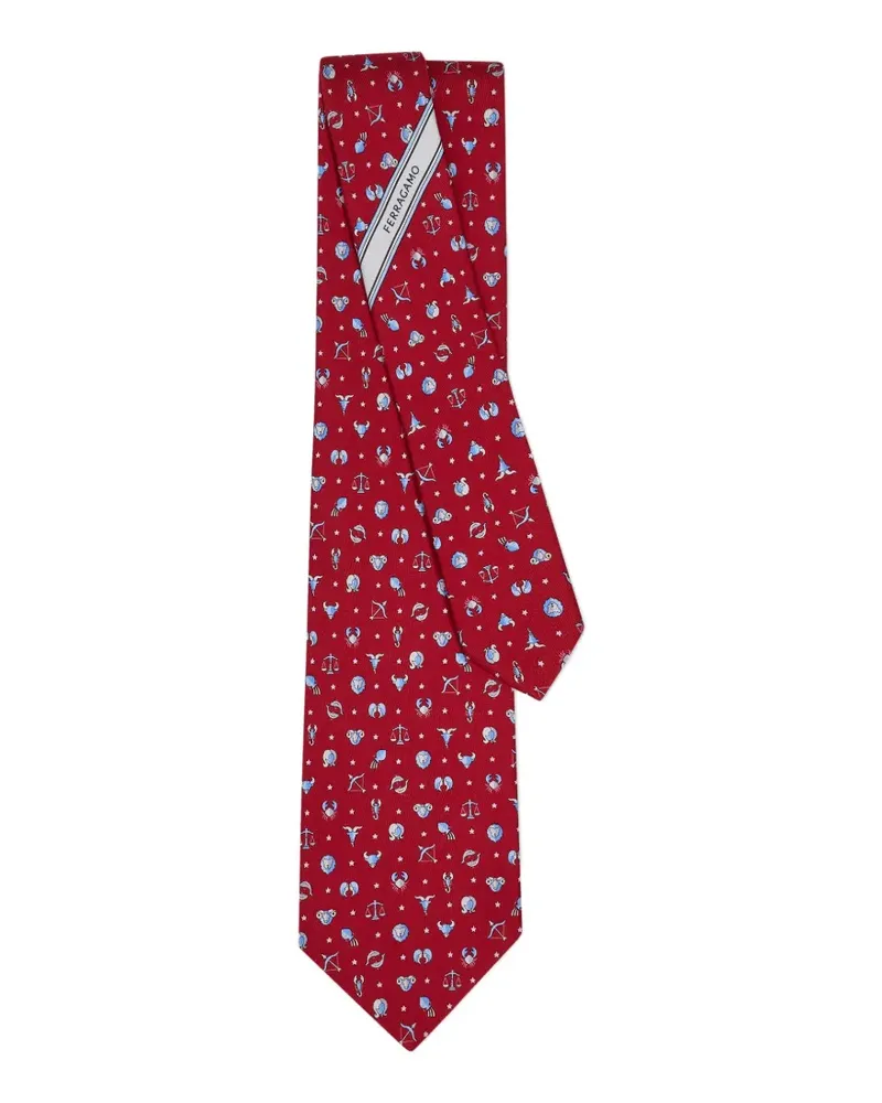 Ferragamo Seidenkrawatte mit Horoskop-Print - Rot Rot