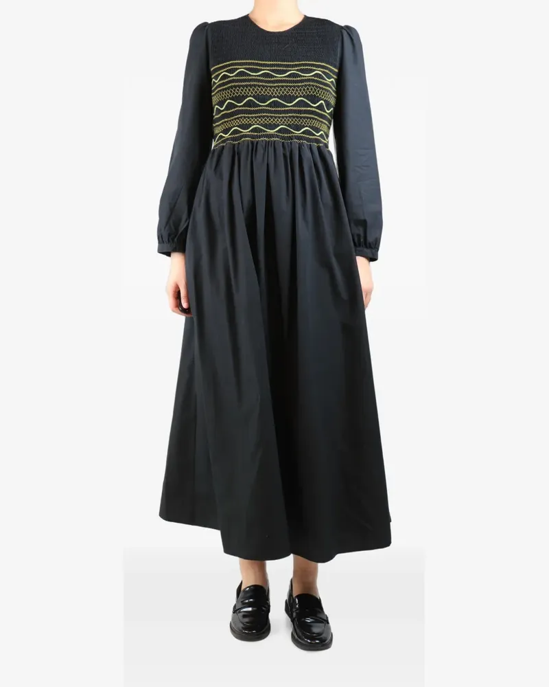 Loretta Caponi shirred-bodice midi dress - Schwarz Schwarz