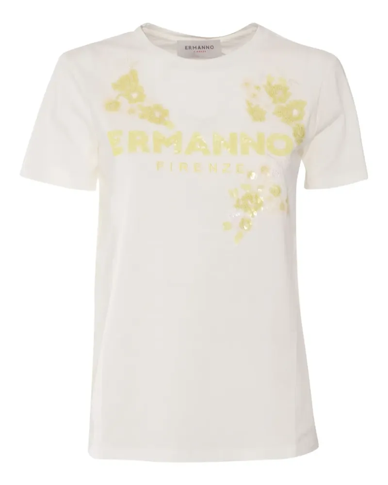 Ermanno Scervino T-Shirt mit Pailletten-Logo - Weiß Weiß