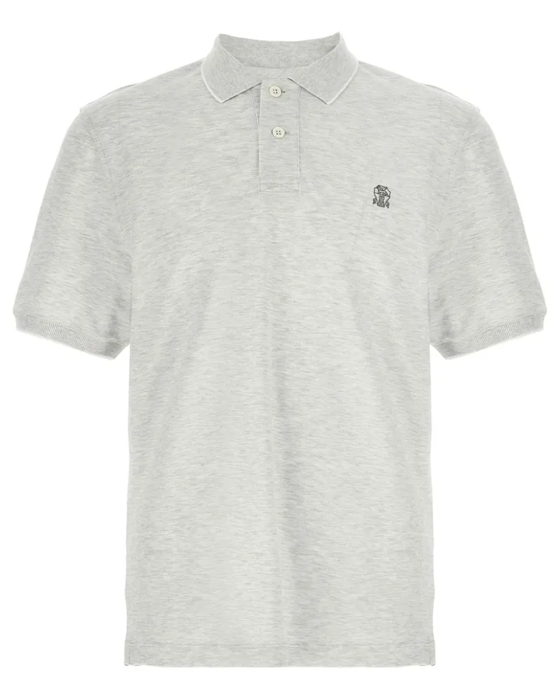 Brunello Cucinelli Piqué-Poloshirt mit Logo - Grau Grau