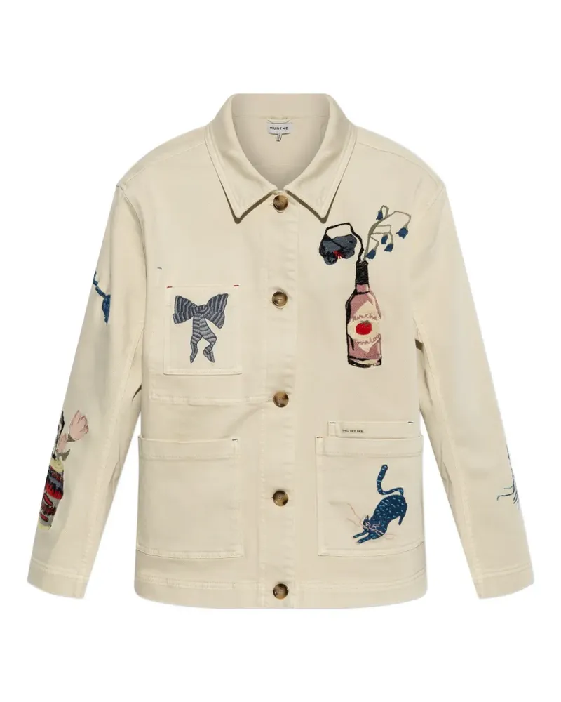MUNTHE Braulia embroidered patch-pocket denim jacket - Nude Nude