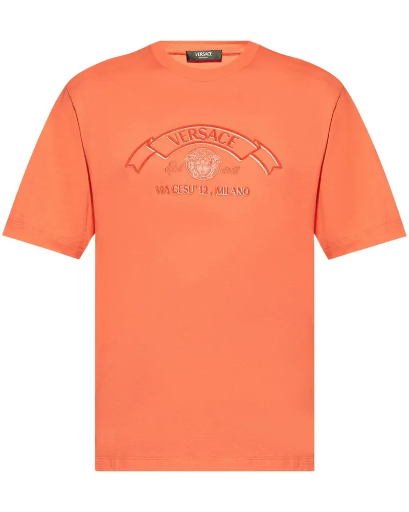 Versace T-Shirt mit Logo-Stickerei - Orange Orange