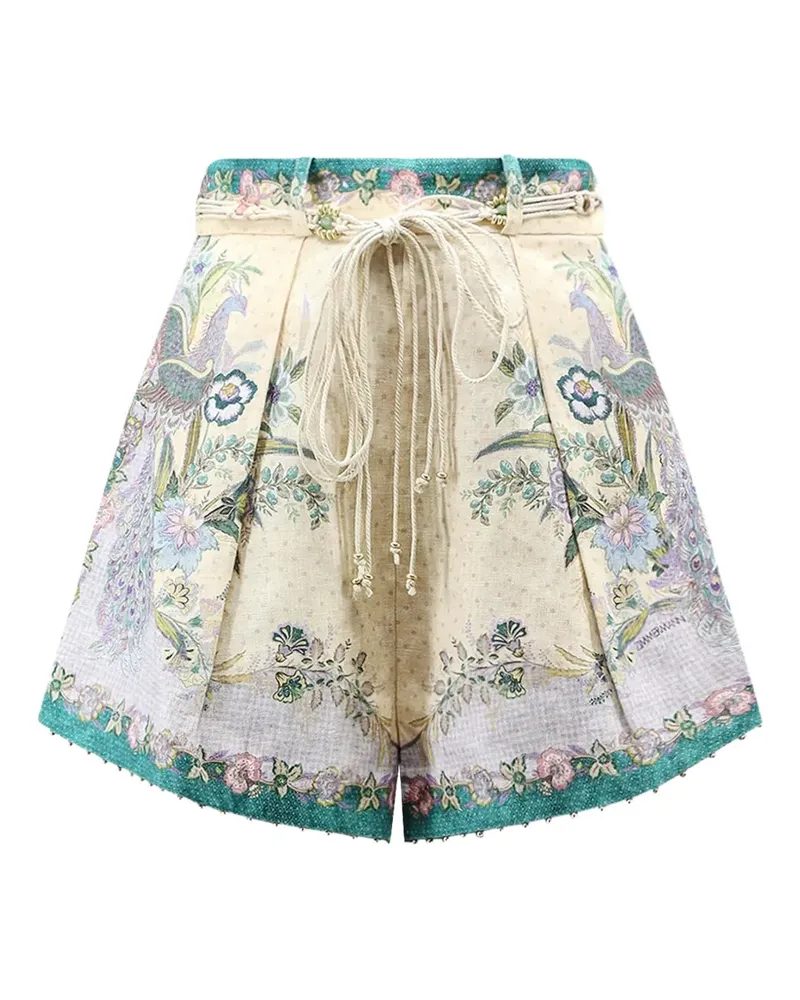 Zimmermann Indra floral-print linen shorts - Nude Nude