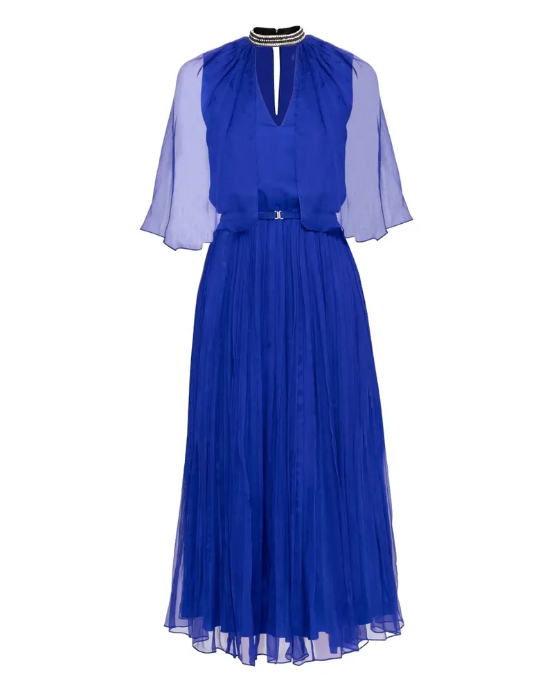 NISSA crystal-detail pleated silk dress - Blau Blau