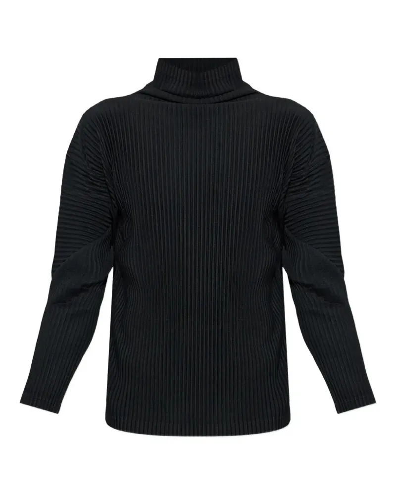 Issey Miyake pleated stand-up collar T-shirt - Schwarz Schwarz