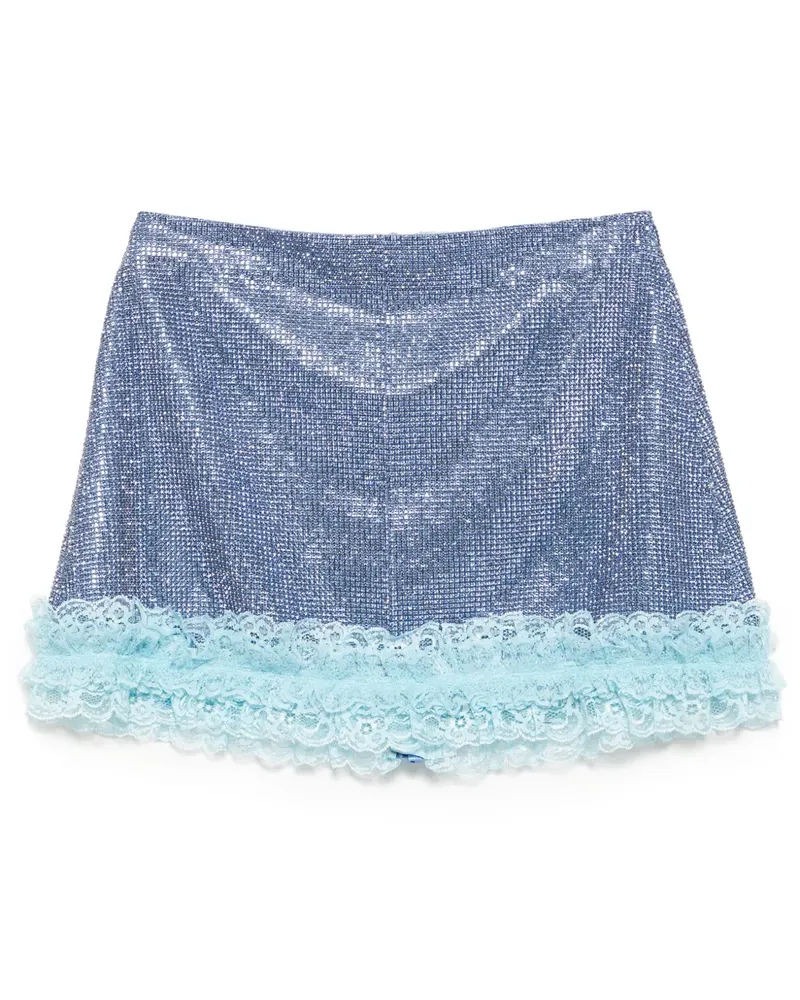 Self-Portrait Minirock aus Mesh mit Kristallen - Blau Blau