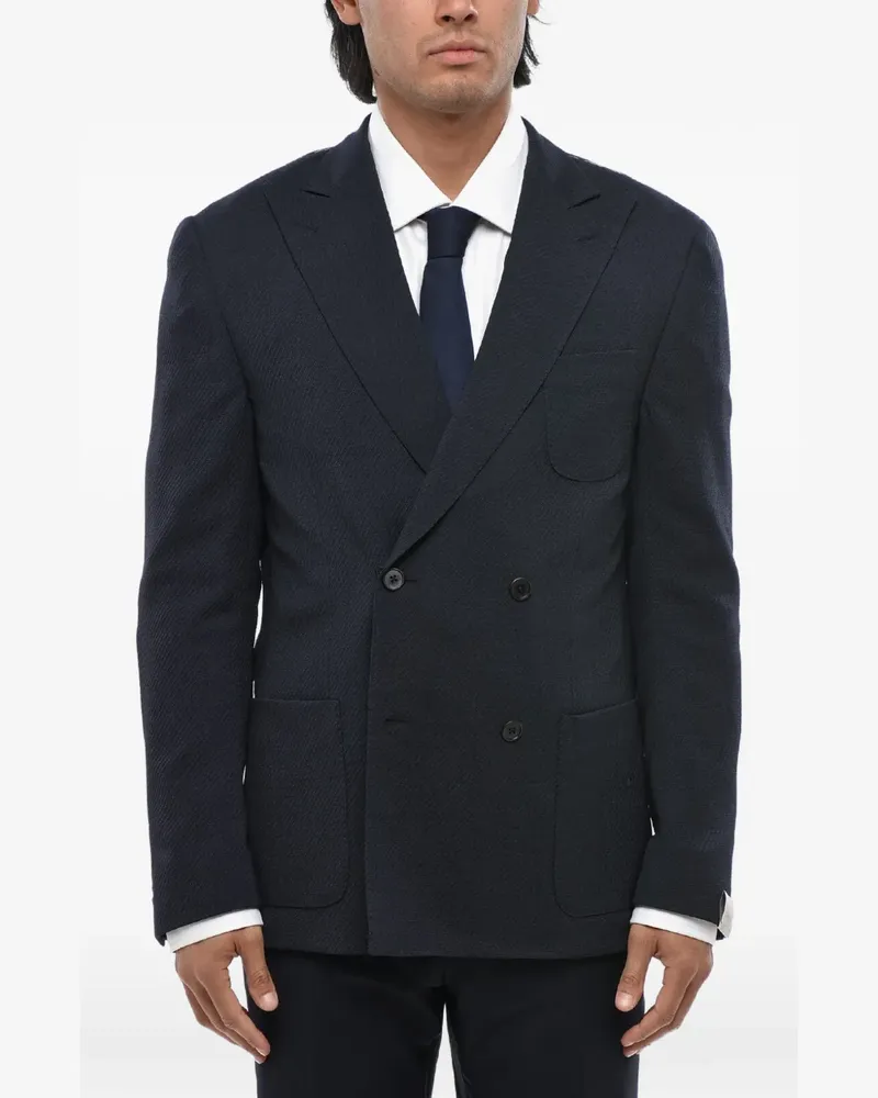 Corneliani textured double-breasted blazer - Blau Blau