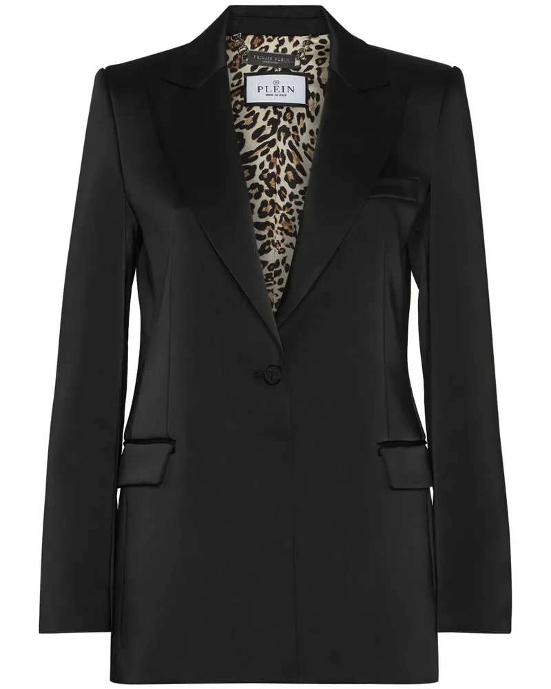 Philipp Plein Satin-Blazer mit Kristall-Totenkopf - Schwarz Schwarz