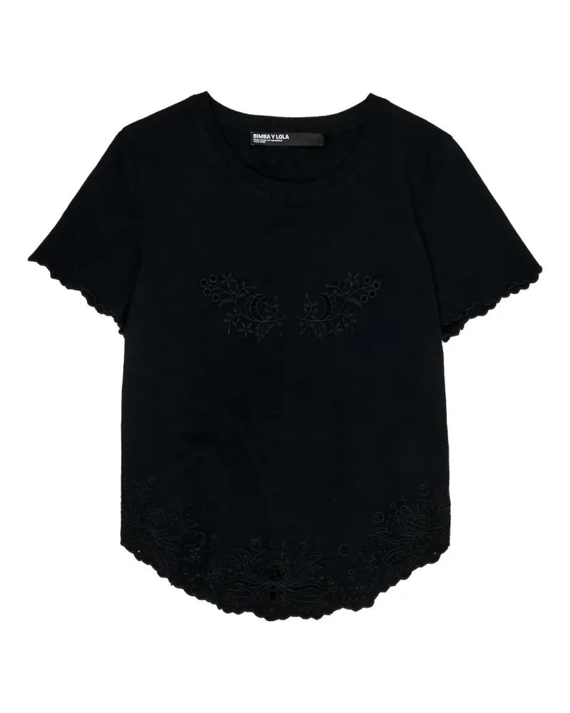 BIMBA Y LOLA T-Shirt mit Blumenstickerei - Schwarz Schwarz
