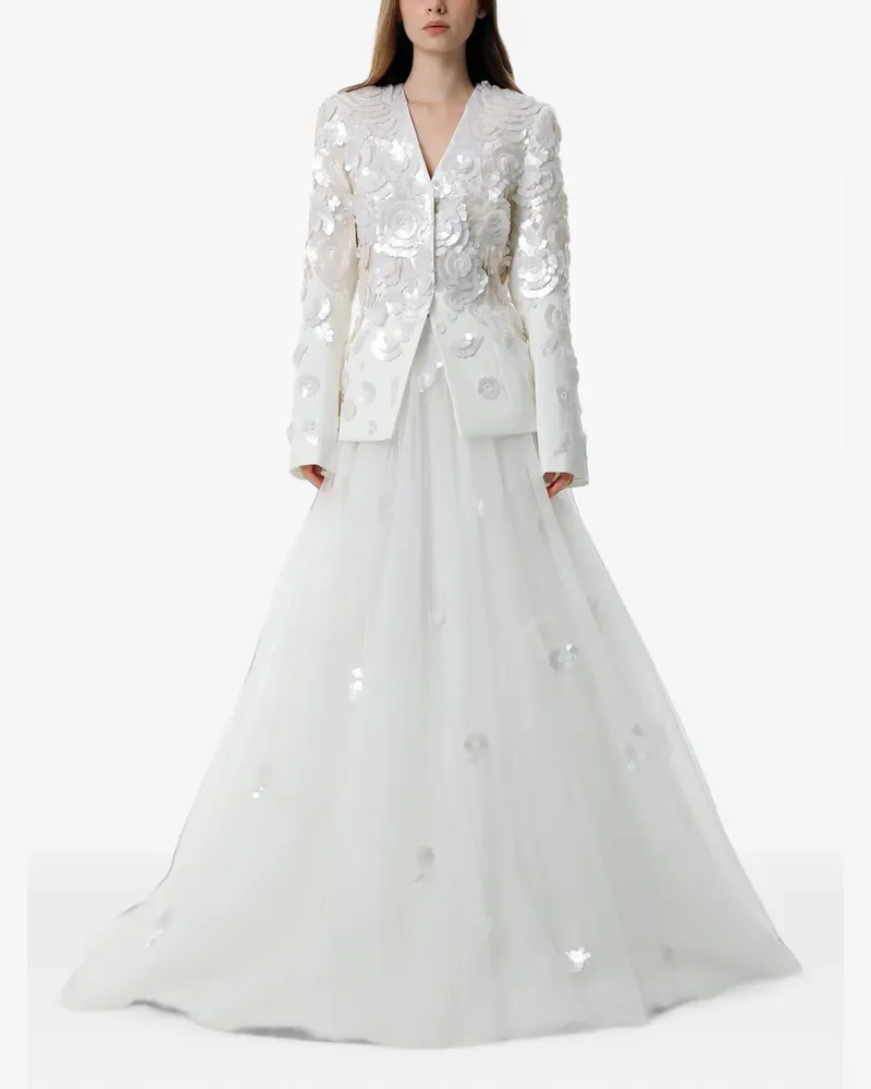Dina Melwani Maxikleid mit Blumenstickerei - Weiß Weiß