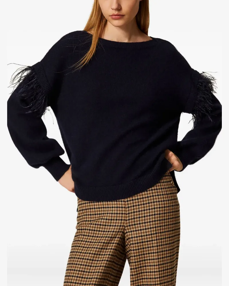 Twin-Set Pullover mit Federn - Schwarz Schwarz