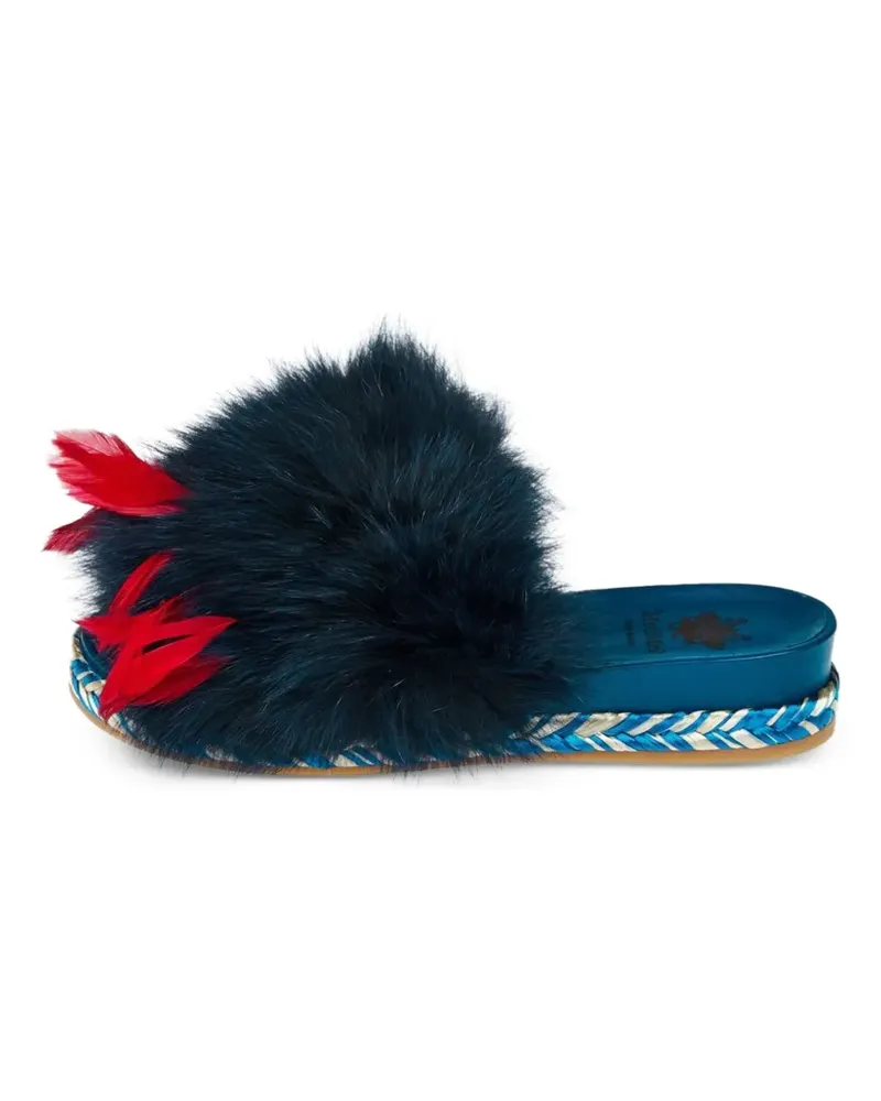 Mr & Mrs Italy Slipper mit Federn - Blau Blau