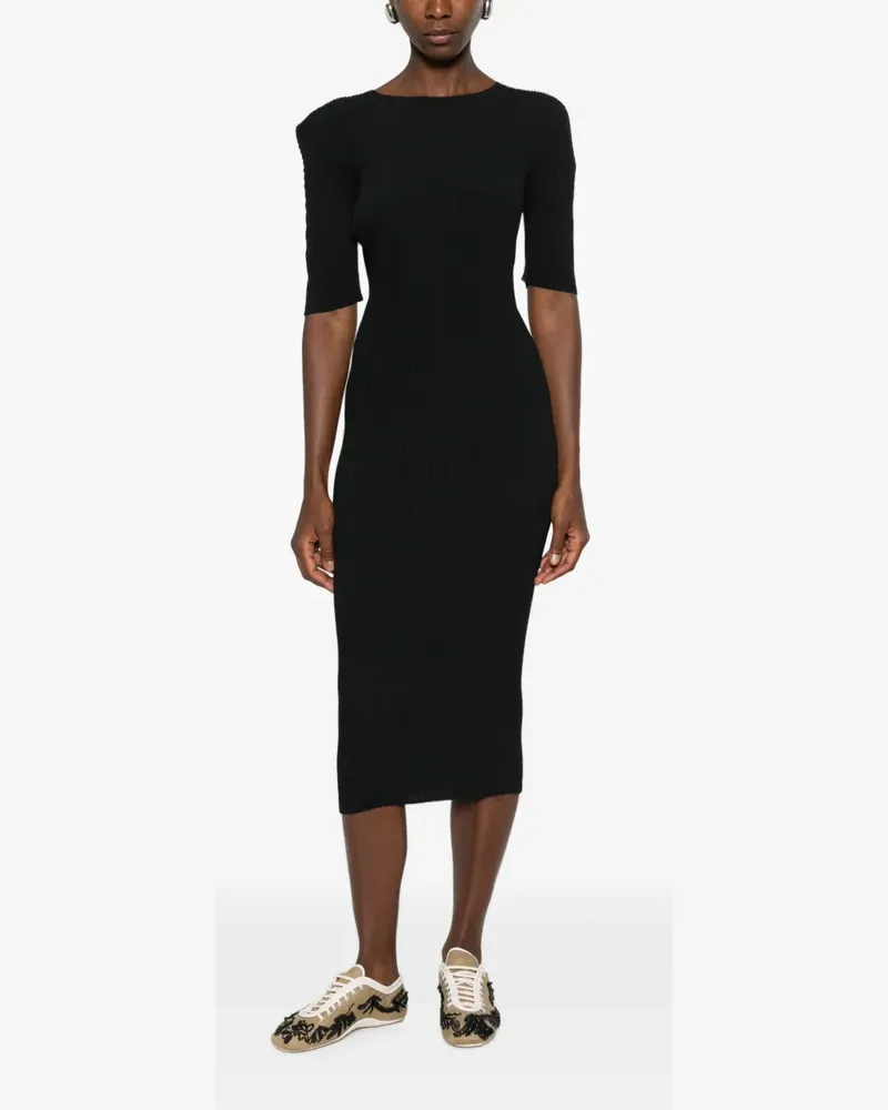 Issey Miyake box-shoulder pleats midi dress - Schwarz Schwarz