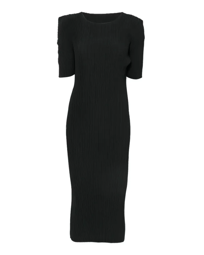 Issey Miyake box-shoulder pleats midi dress - Schwarz Schwarz