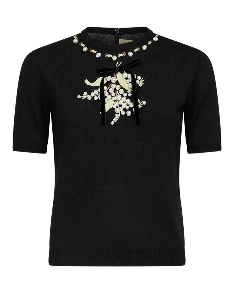 Valentino Garavani embroidery pearl-embellished top - Schwarz Schwarz