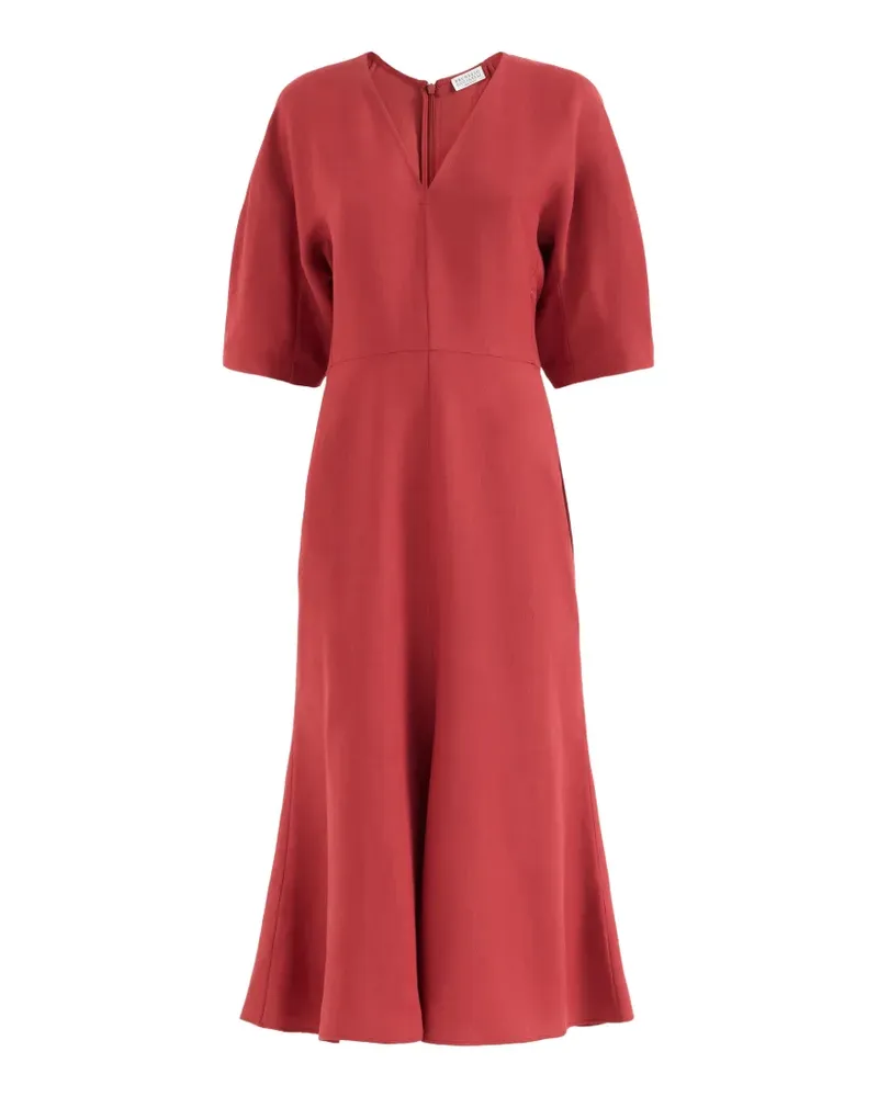 Brunello Cucinelli Kleid aus Viskose und Leinen mit Monili - Rot Rot