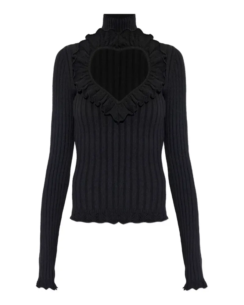 Balenciaga Gerüschter Pullover mit Herz-Cut-Out - Schwarz Schwarz