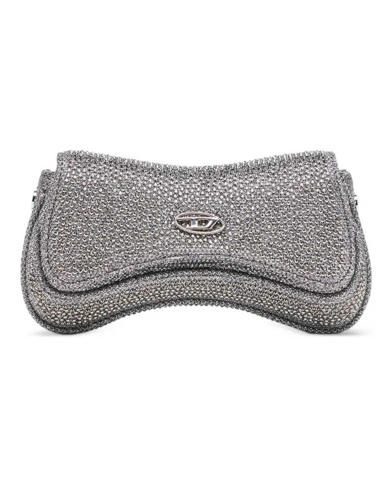 Diesel Kristallverzierte Clutch mit Logo-Schild - Silber Silber