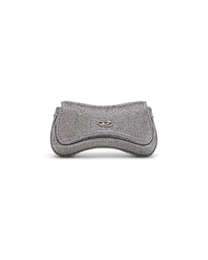 Diesel Kristallverzierte Clutch mit Logo-Schild - Silber Silber