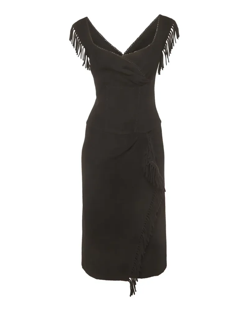Ermanno Scervino fringe-detail cashmere midi dress - Schwarz Schwarz