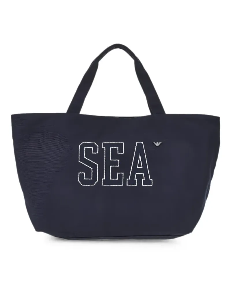 Emporio Armani Shopper aus Canvas mit Logo-Stickerei - Blau Blau