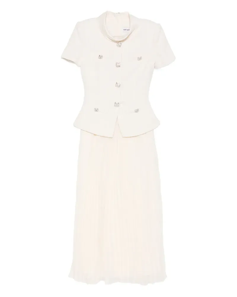 Self-Portrait panelled midi dress - Nude Nude