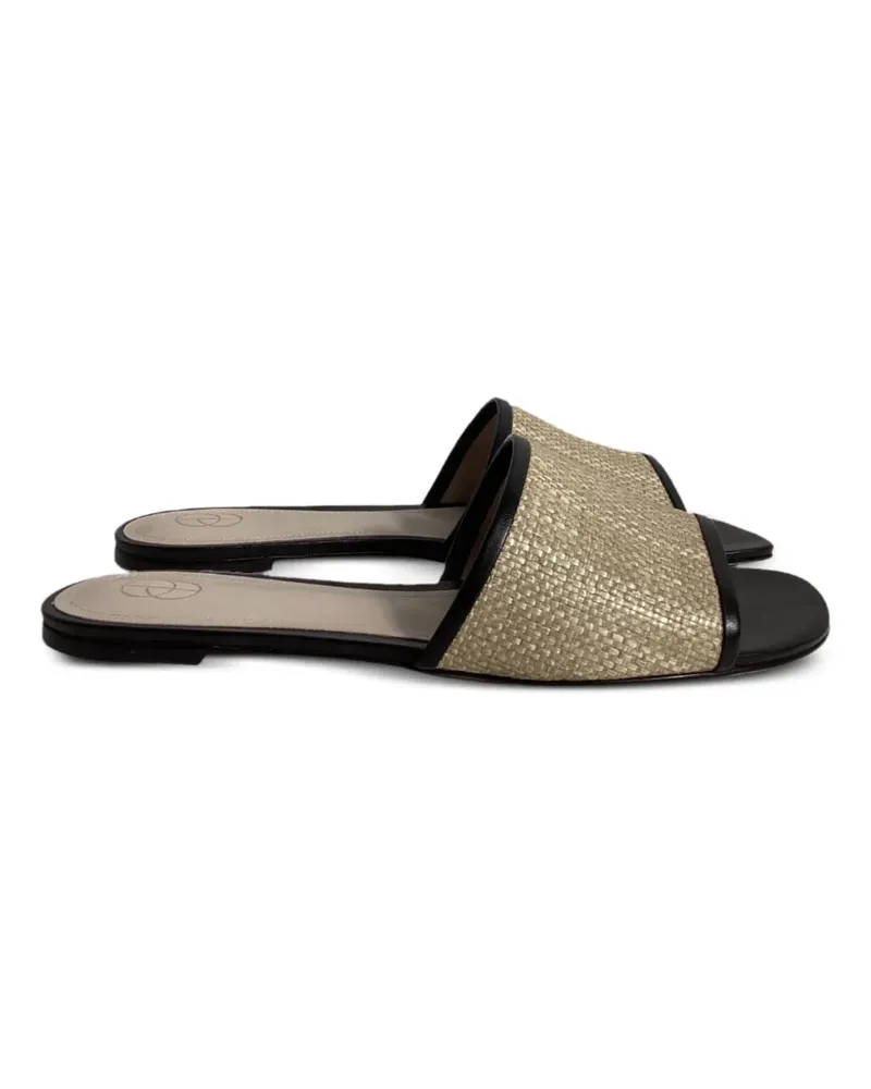 Porte & Paire leather-trim raffia slides - Nude Nude
