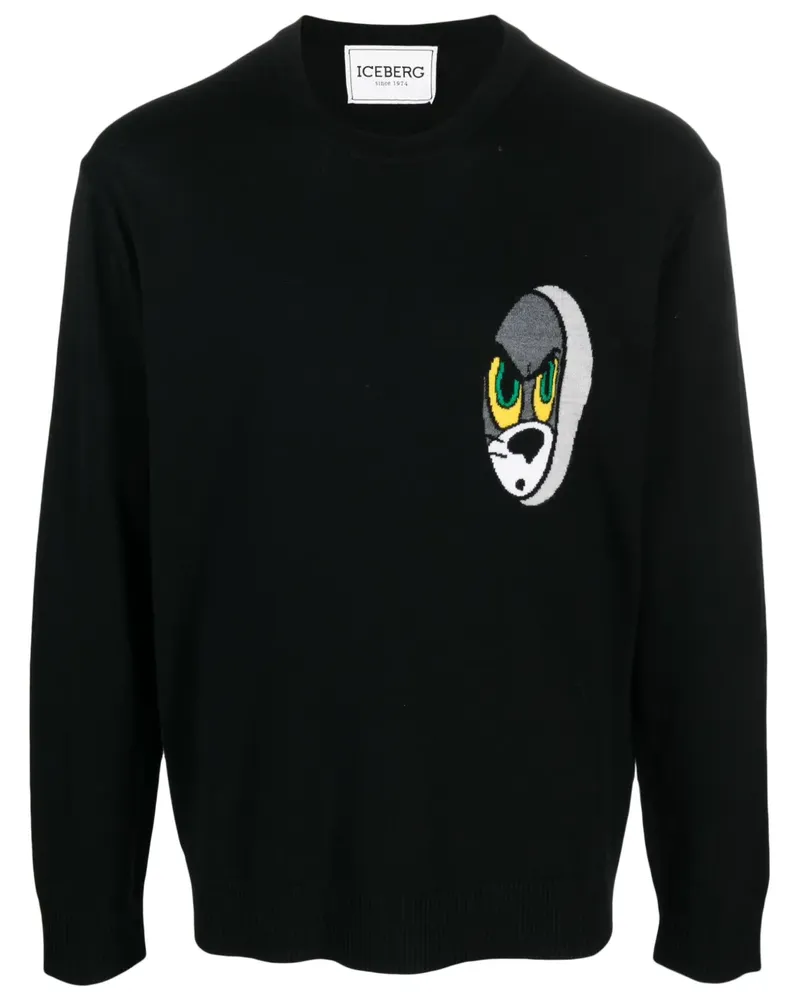 Iceberg Pullover mit Cartoon-Intarsie - Schwarz Schwarz