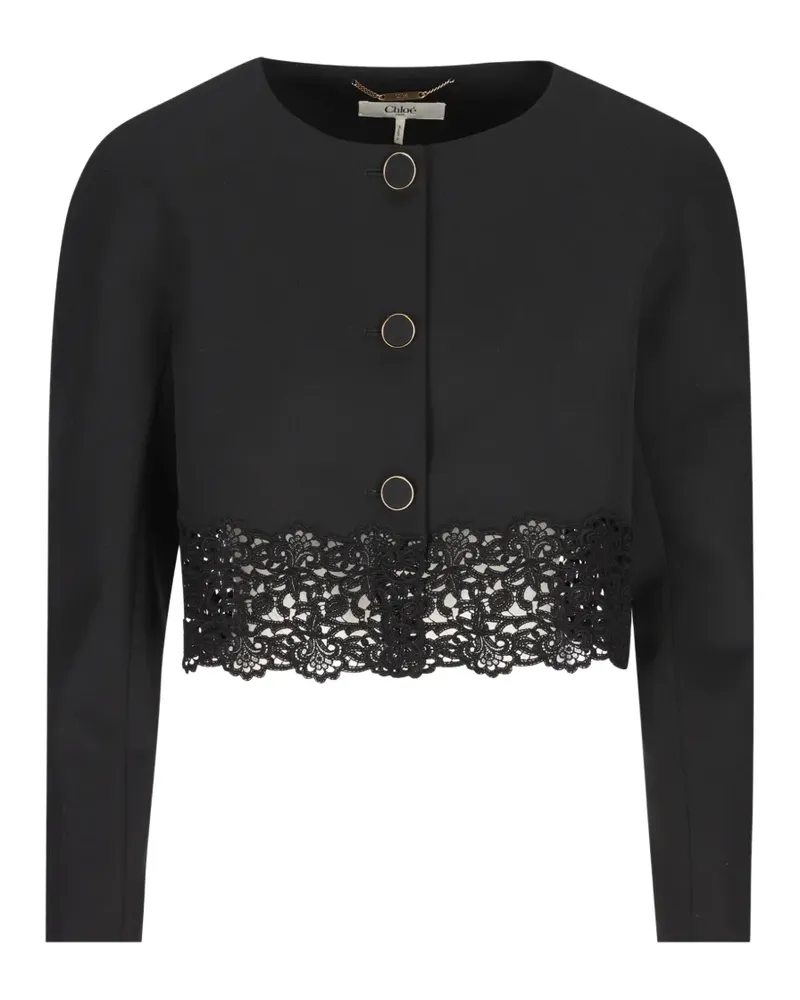 Chloé lace-trim cropped cardigan - Schwarz Schwarz