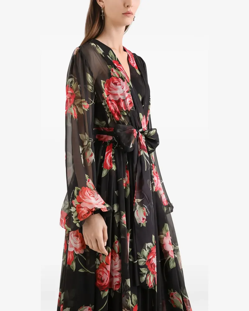 Dolce & Gabbana Midikleid mit Blumenmuster - Schwarz Schwarz