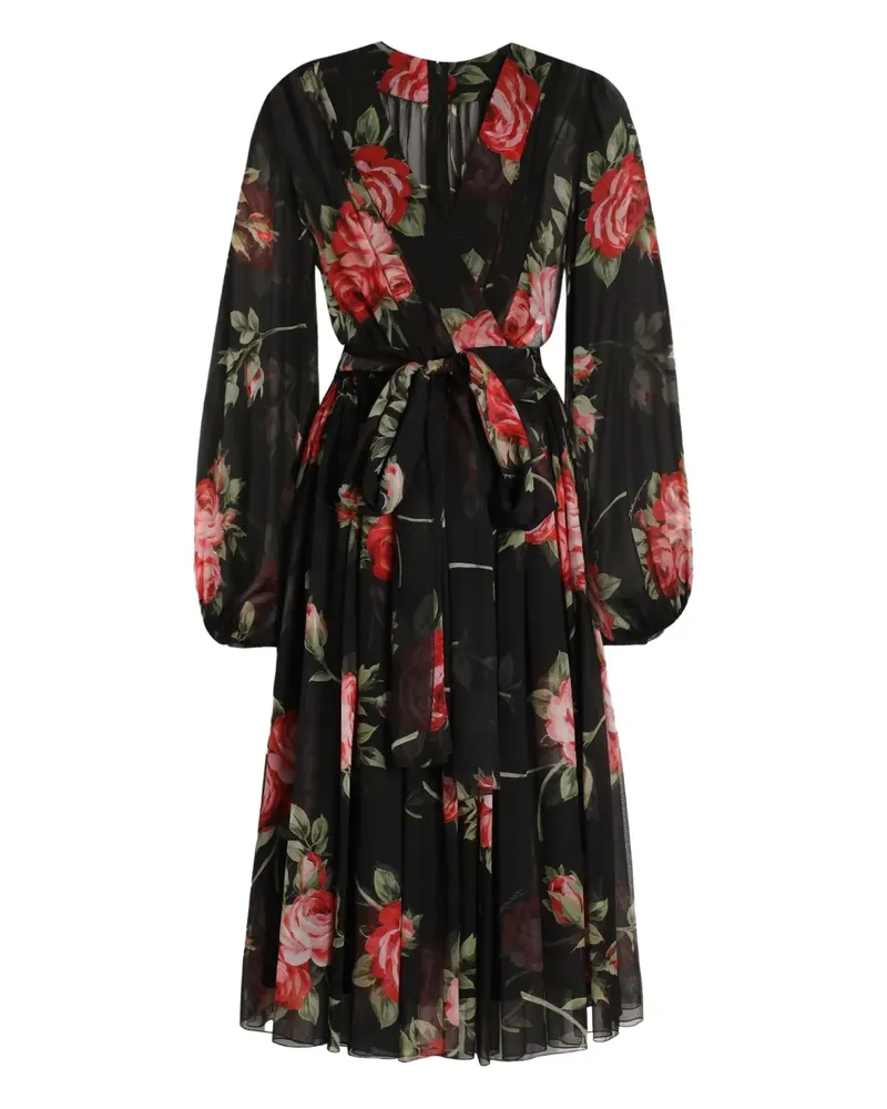 Dolce & Gabbana Midikleid mit Blumenmuster - Schwarz Schwarz