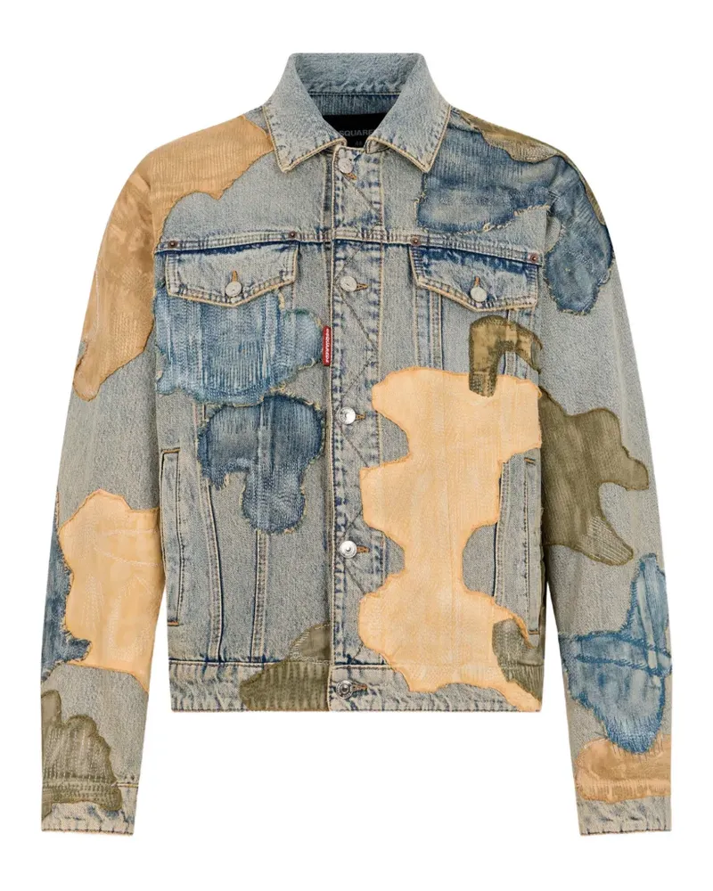 Dsquared2 Oversized Jeansjacke in Sand Camo - Blau Blau
