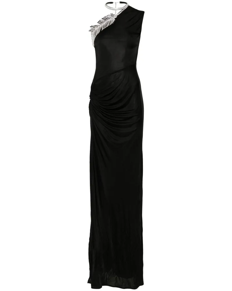 David Koma One-Shoulder-Abendkleid mit Kristallfedern - Schwarz Schwarz