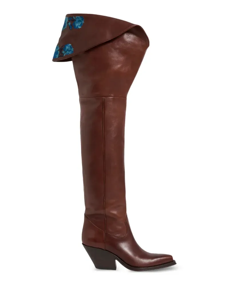 Chloé Azelan Overknee-Stiefel mit Blumenstickerei - Braun Braun