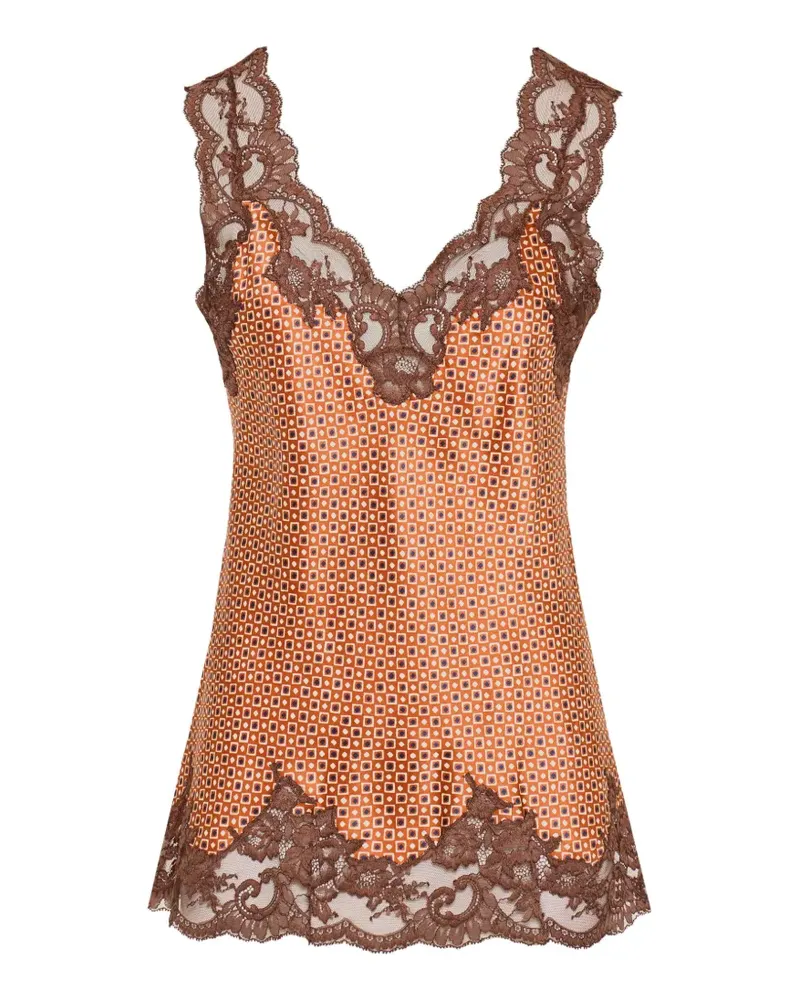 Paco Rabanne silk tank top with lace detailing - Orange Orange