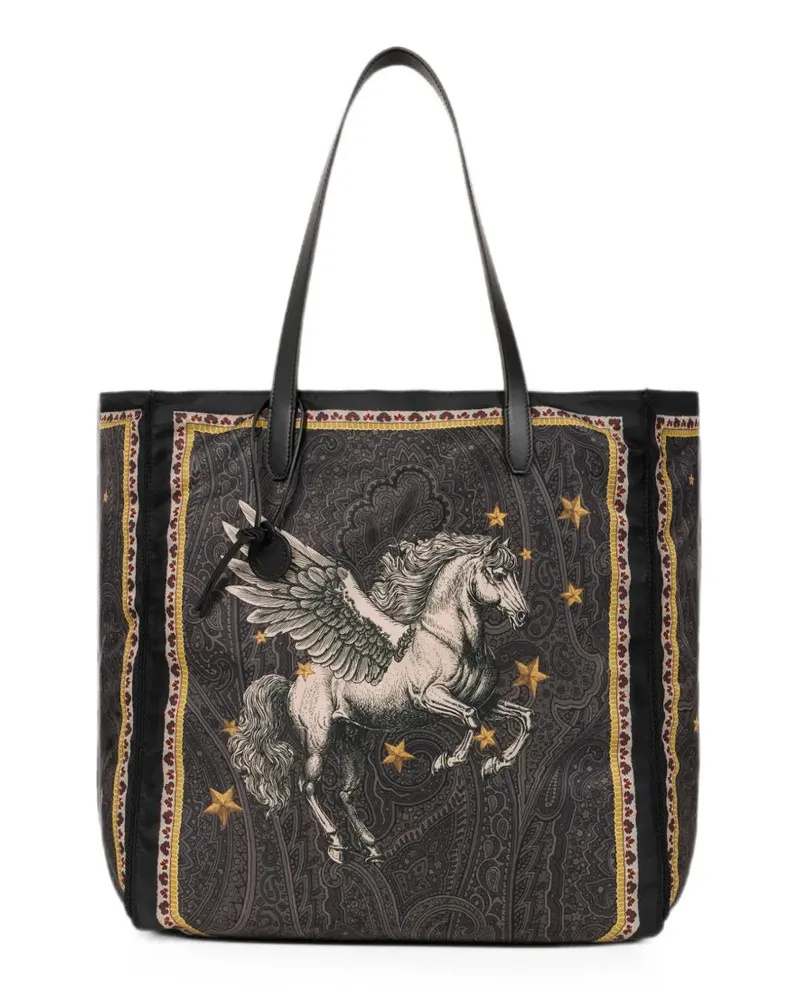 Etro nylon tote bag with Pegaso print and Arnica motif - Schwarz Schwarz