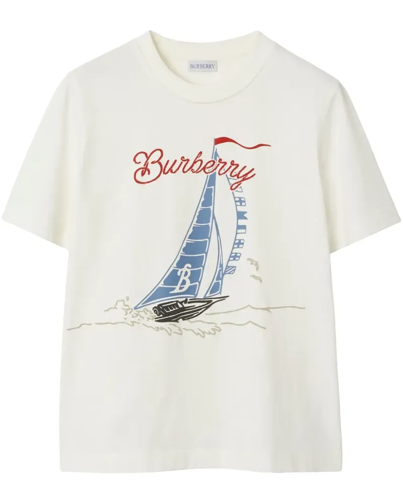 Burberry T-Shirt mit Segelboot-Print - Weiß Weiß