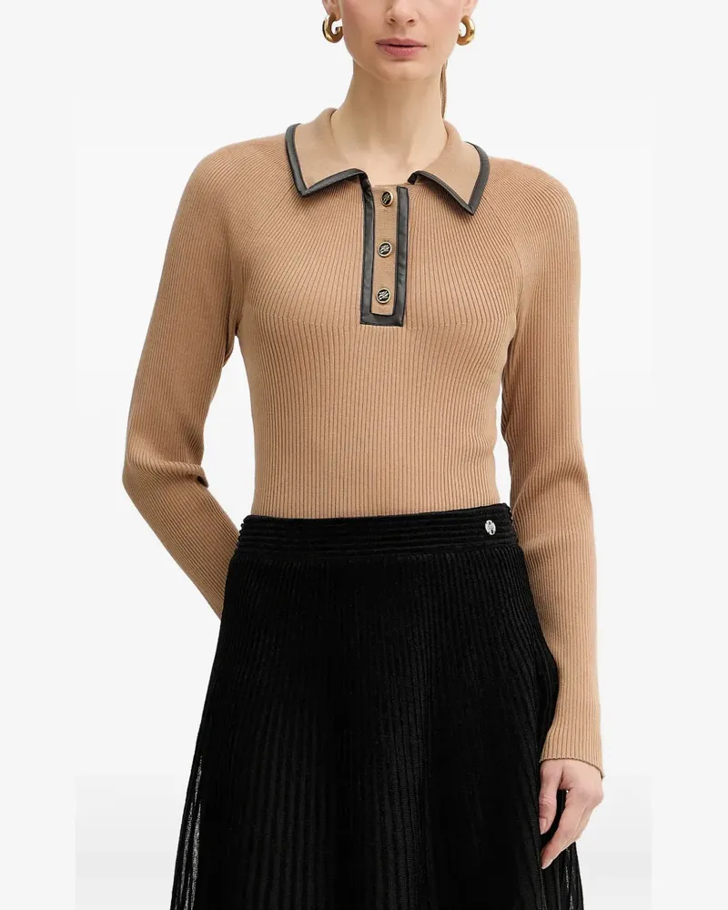 Karl Lagerfeld buttoned leather-trim top - Braun Braun