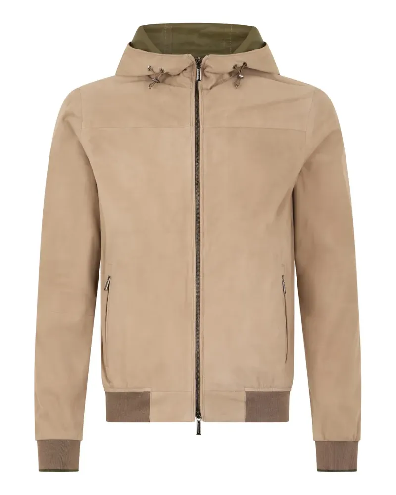 MOORER hooded zip leather jacket - Nude Nude