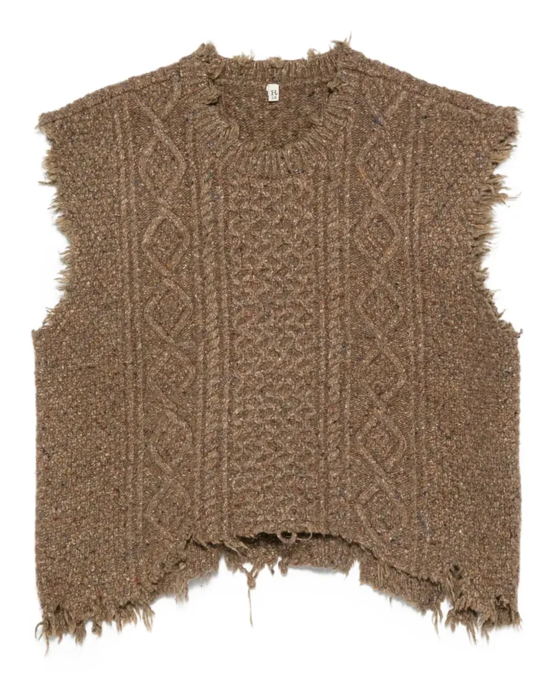 R13 Ausgefranster Pullover mit Zopfmuster - Braun Braun